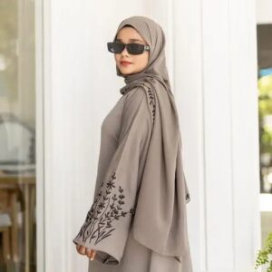 STYLISH EMBROIDERD BELL SLEEVES WITH HIJAB(COFFEE)